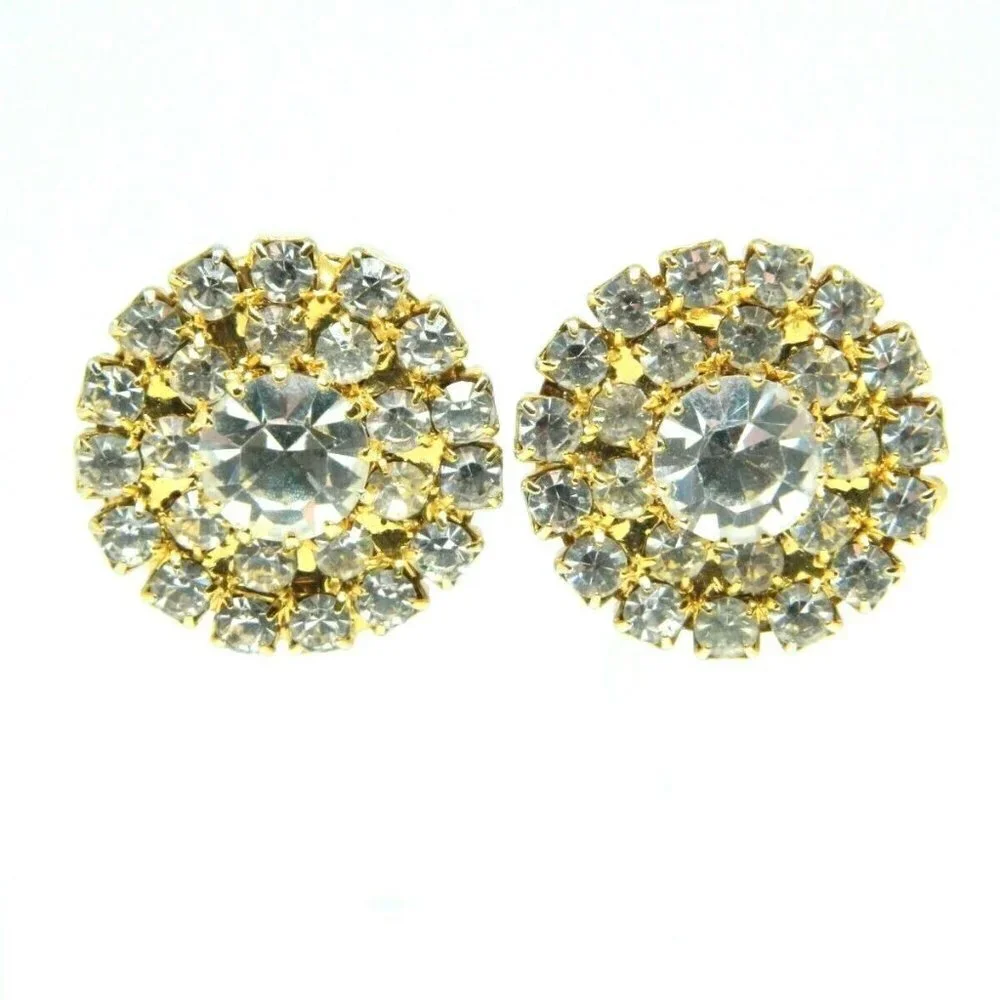 Clear Rhinestone Round Gold Tone Post Earrings